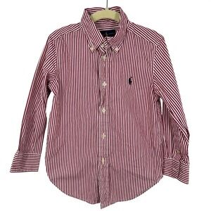 Polo Ralph Lauren Toddler Boys Red White Striped Button Down Shirt 4T‎ Cotton